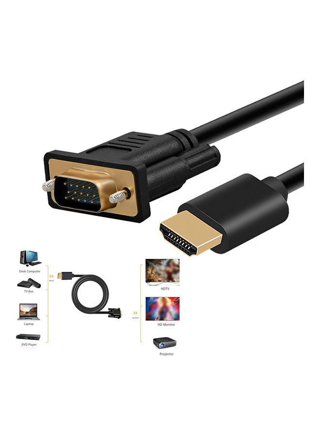 HDMI To VGA Cable HD-15 D-SUB Video Adapter Cable Black - Image 2